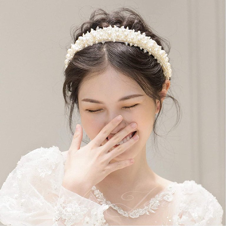 Pearl Velvet Headband Elastic Padded Wide Hair Hoop with  display picture 3