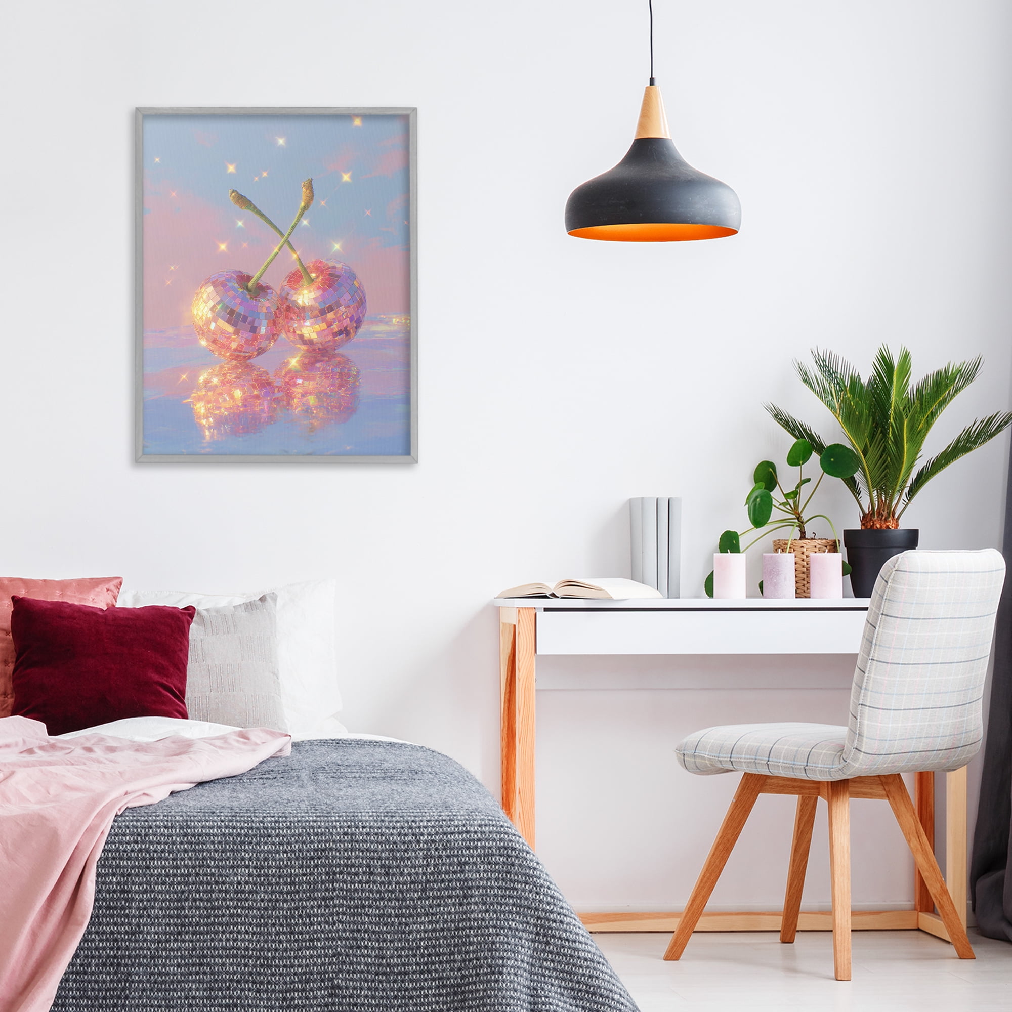 Disco Cherry Reflection Gray Framed Giclee Art, design by Ziwei Li