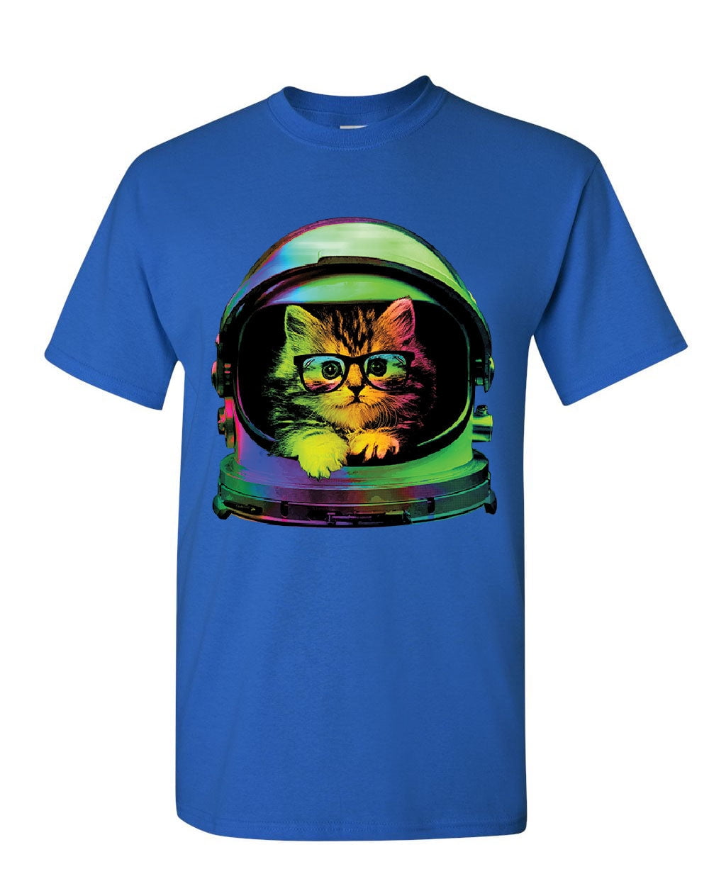 Tee Hunt Space Cat TShirt Astronaut Galaxy Cat Cute Kitten Pet Lovers Mens Shirt, Blue, Medium