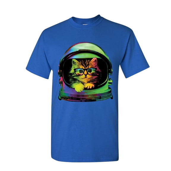 Tee Hunt Space Cat T-Shirt Astronaut Galaxy Cat Cute Kitten Pet Lovers Mens Shirt, Blue, X-Large
