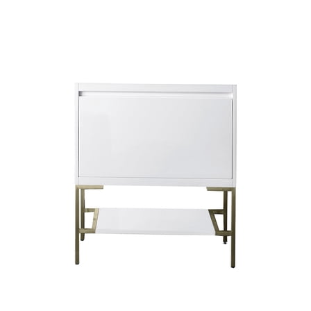 James Martin Vanities 31.5" Single Vanity Cabinet, Mid-Century Walnut, Champagne Brass Base