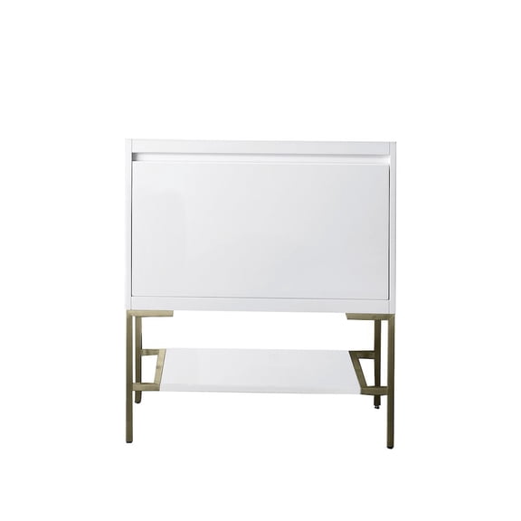 James Martin Vanities 31.5" Single Vanity Cabinet, Mid-Century Walnut, Champagne Brass Base
