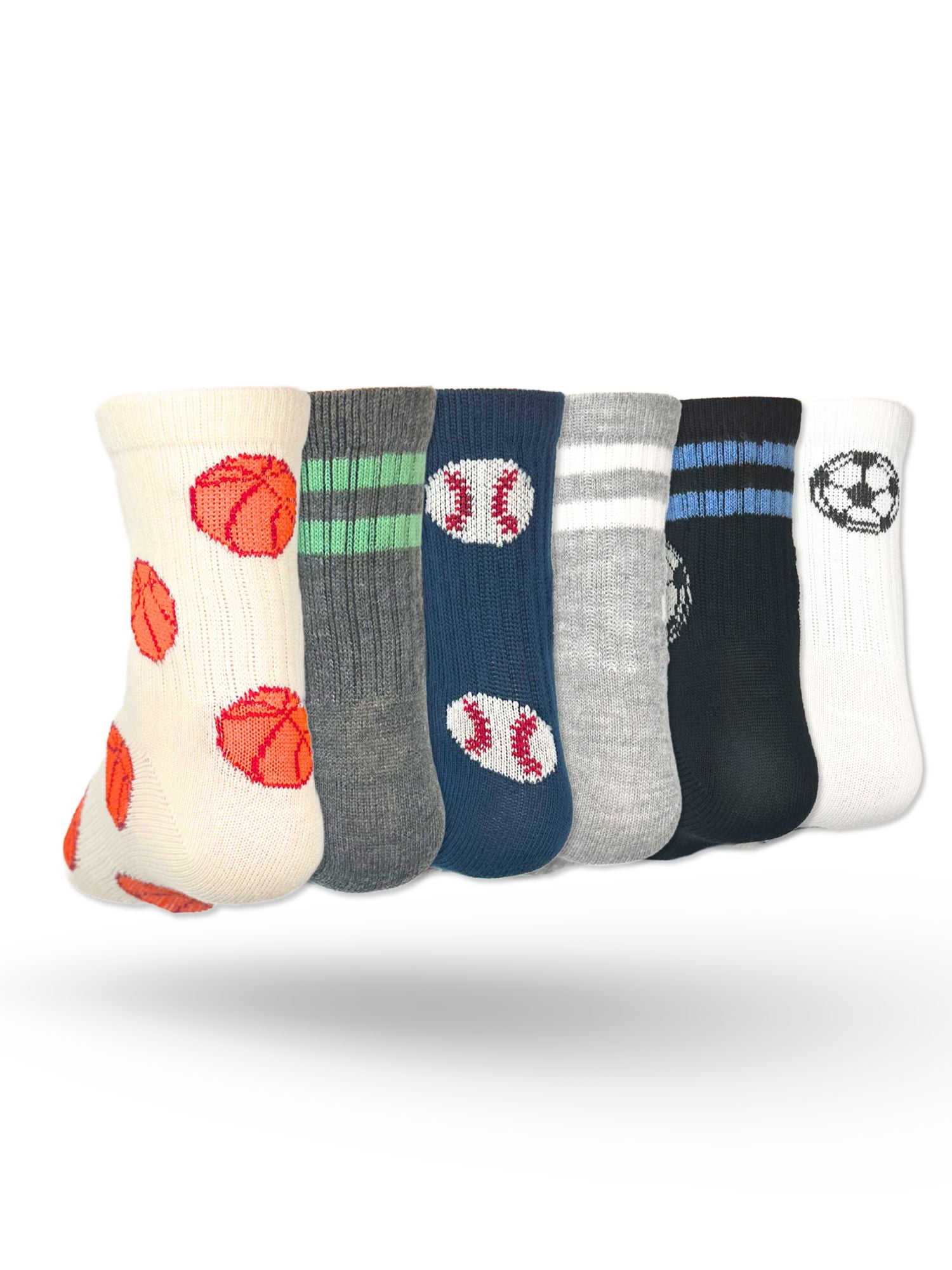 Wonder Nation Boys Sport Balls Mid-Crew Socks, 6-Pack, Sizes S-L