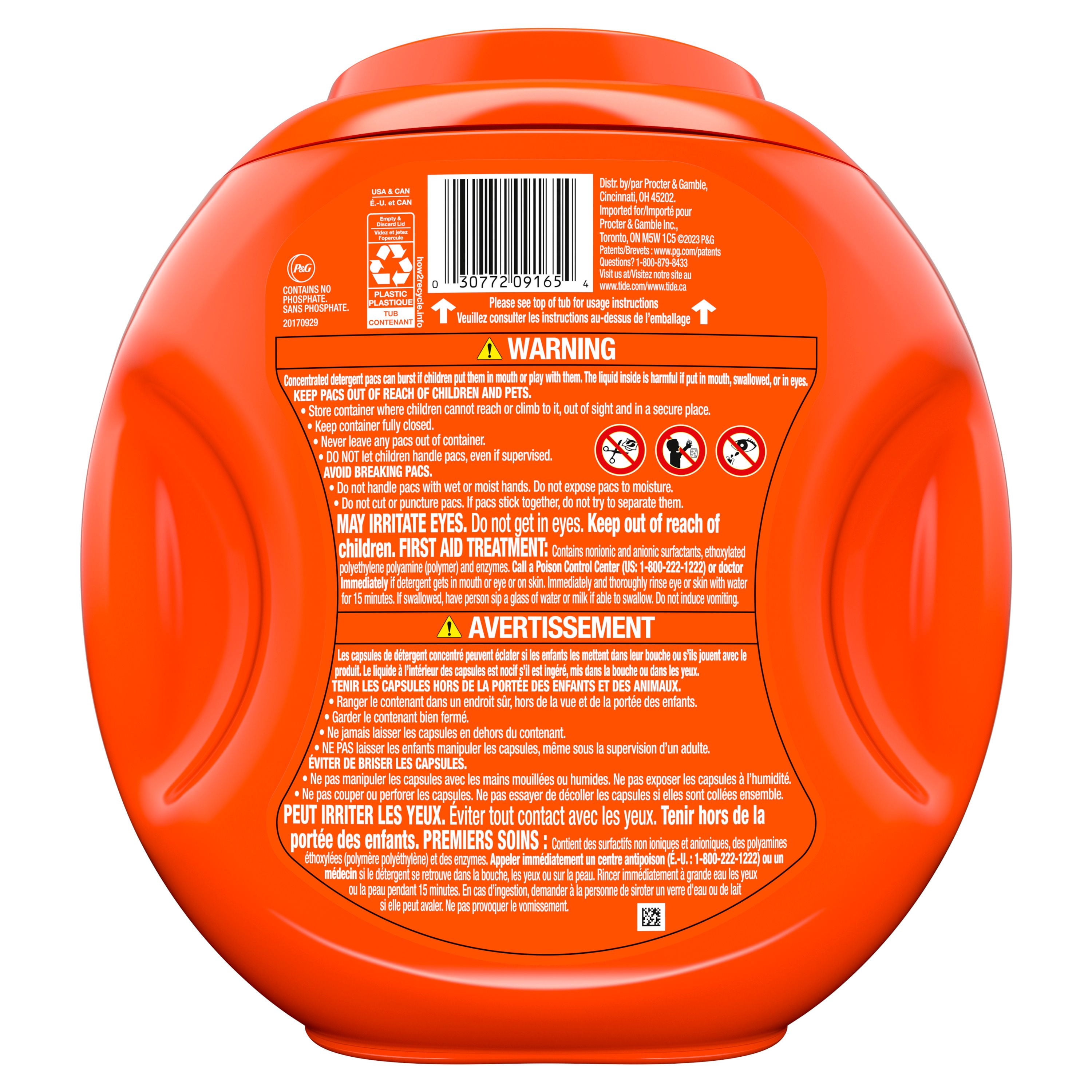 Détergent à lessive Tide PODS, détachant, éliminateur d’odeurs et protège-couleur 3 en de savon à lessive concentré, parfum Original