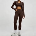 thumbnail image 2 of YWMJI Womens 2 Piece Workout Yoga Outfits Lightweight Slim Fit Zip Up Yoga Cropped Jacket High Waisted Yoga Flare Leggings No Front Seam Workout Pants Bodycon Gym Athletic Tracksuit Coffee Xxl, 2 of 9