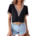 thumbnail image 1 of Txlixc Tops sueltos para mujer, manga corta, cuello en V, informal, fiesta, club, primavera, verano, patchwork Txlixc  Casual, 1 of 6