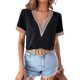 thumbnail image 1 of SAYOO Tops sueltos para mujer, manga corta, cuello en V, informal, fiesta, club, primavera, verano, patchwork SAYOO  Casual, 1 of 6