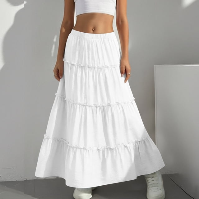 Falda de verano para niños, color sólido, relajada, deportiva, cintura elástica, nudo, falda completa, vestido midi para niños, falda para niños