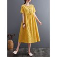 thumbnail image 4 of Women Loose Dress with Pockets Floral Jacquard Short Sleeves Holiday, 4 of 8