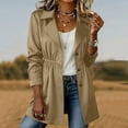 thumbnail image 2 of XPMWRP Women's Cinched Waist Trench Coat, Notched Lapel Mid Length Lightweight Windbreaker Jacket with Pockets Khaki S, 2 of 8