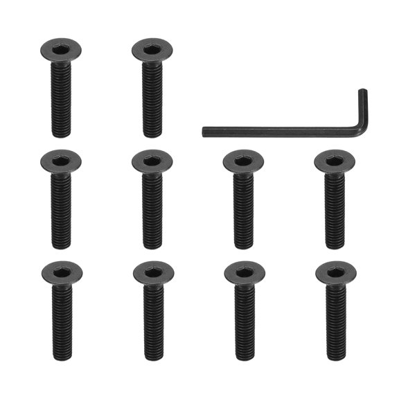 #10-32 x 1 Inch Flat Head Socket Cap Screws Hex Drive Machine Screws with Hex Spanner 10 Pcs