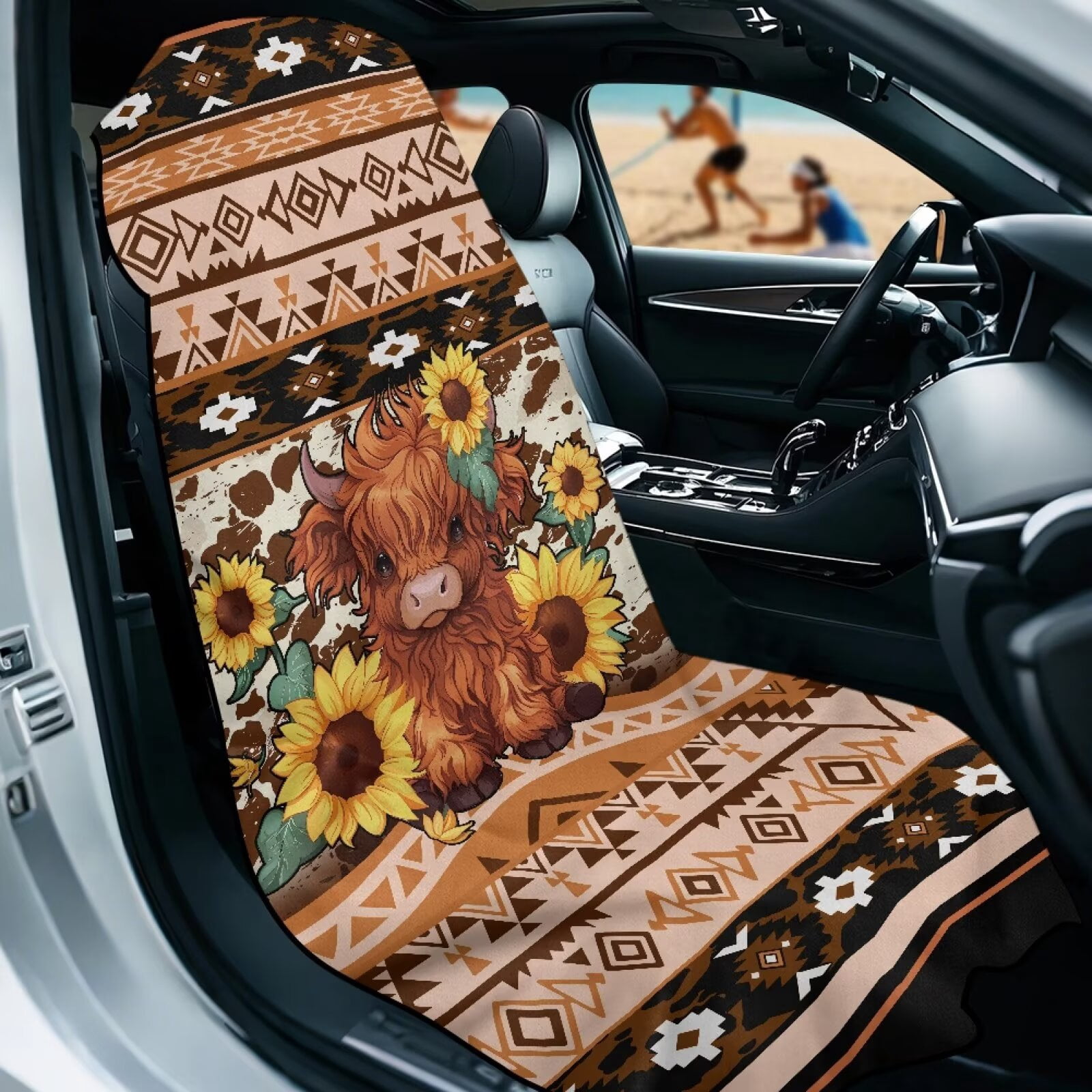 Binienty Highland Cow Sweat Proof Towel for Car Seat Soft Comfortable Removable Car Seat Towel Front Seats Cover After Gym Beach Yoga Workout Aztec Automotive Accessories