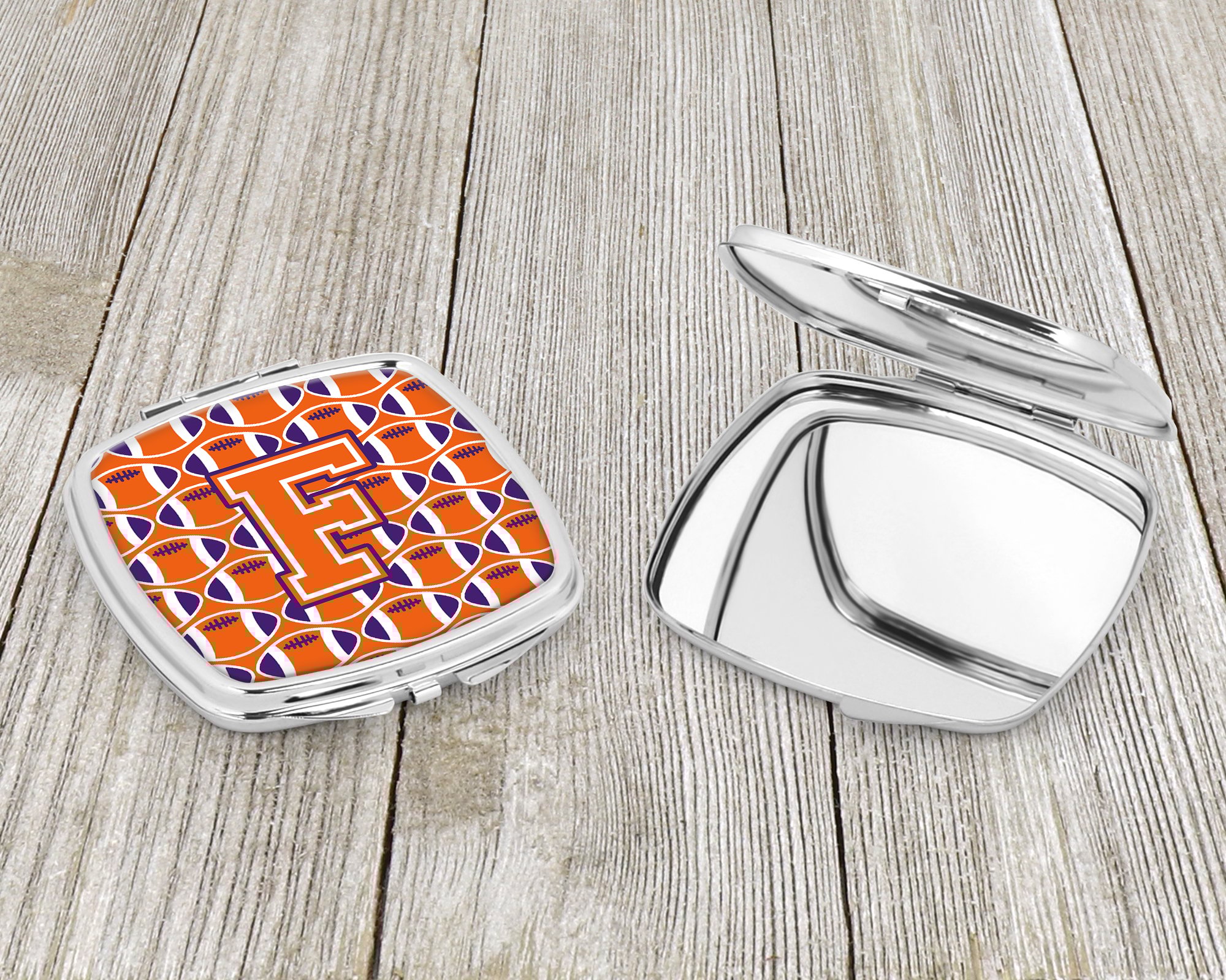 thumbnail image 3 of Letter F Football Orange White and Regalia Compact Mirror CJ1072-FSCM, 3 of 4