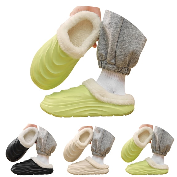 Pandaie Womens Mens Lined Clogs Waterproof Platform Winter Cloud Slippers Non Slip House Garden Shoes Indoor Outdoor Slide Mules Black 6.5