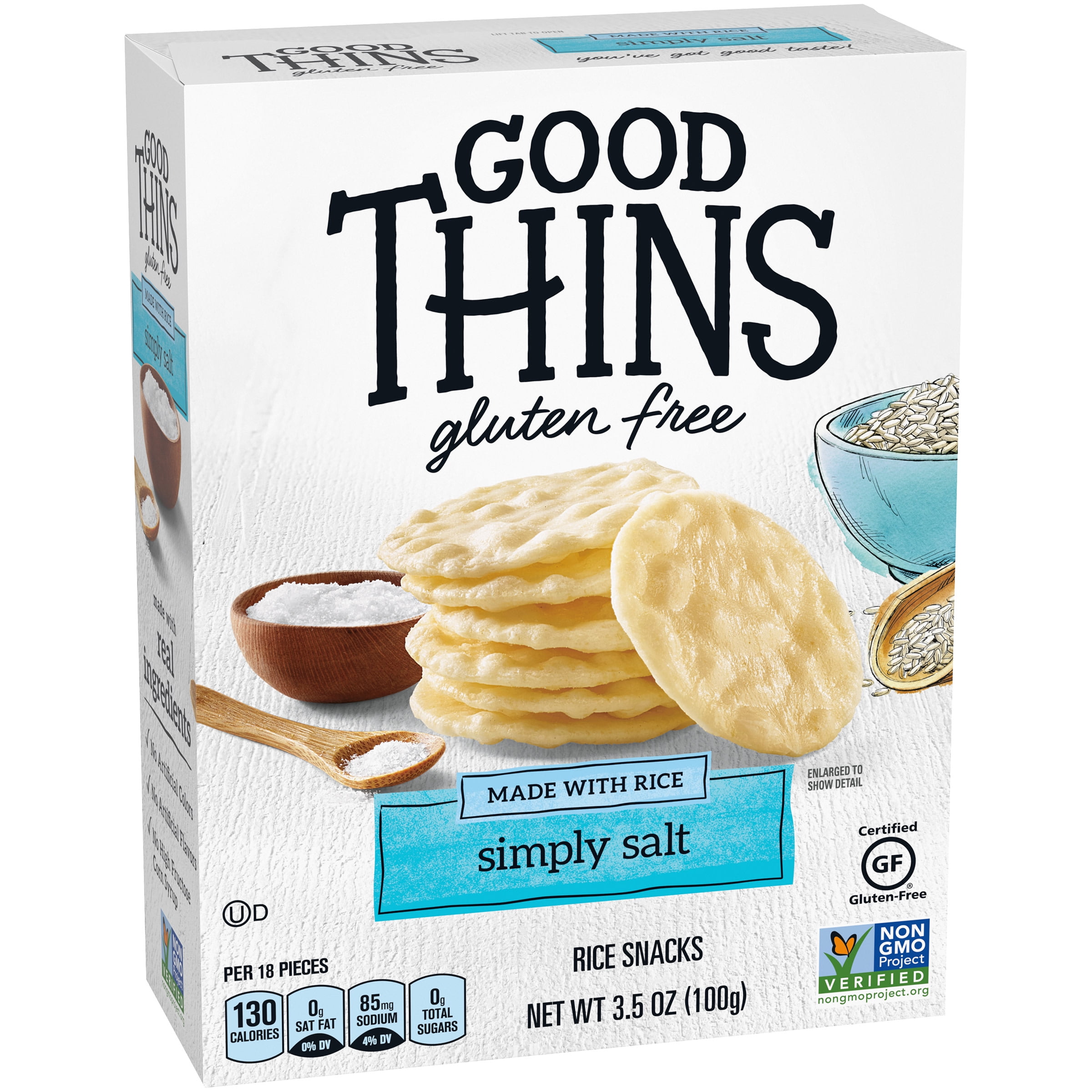 Good Thins Simply Salt Rice Snacks Gluten Free Crackers, 3.5 oz (Pack of 4)