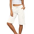 thumbnail image 7 of LEKWK Bermuda Jean Shorts for Women Knee Length High Waisted Casual Denim Shorts Drawstring Side Tie Long Jorts with Pockets Summer Fashion Daily Streetwear, 7 of 7