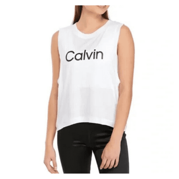 Calvin Klein Performance Logo Rib Trim Tank, White, L