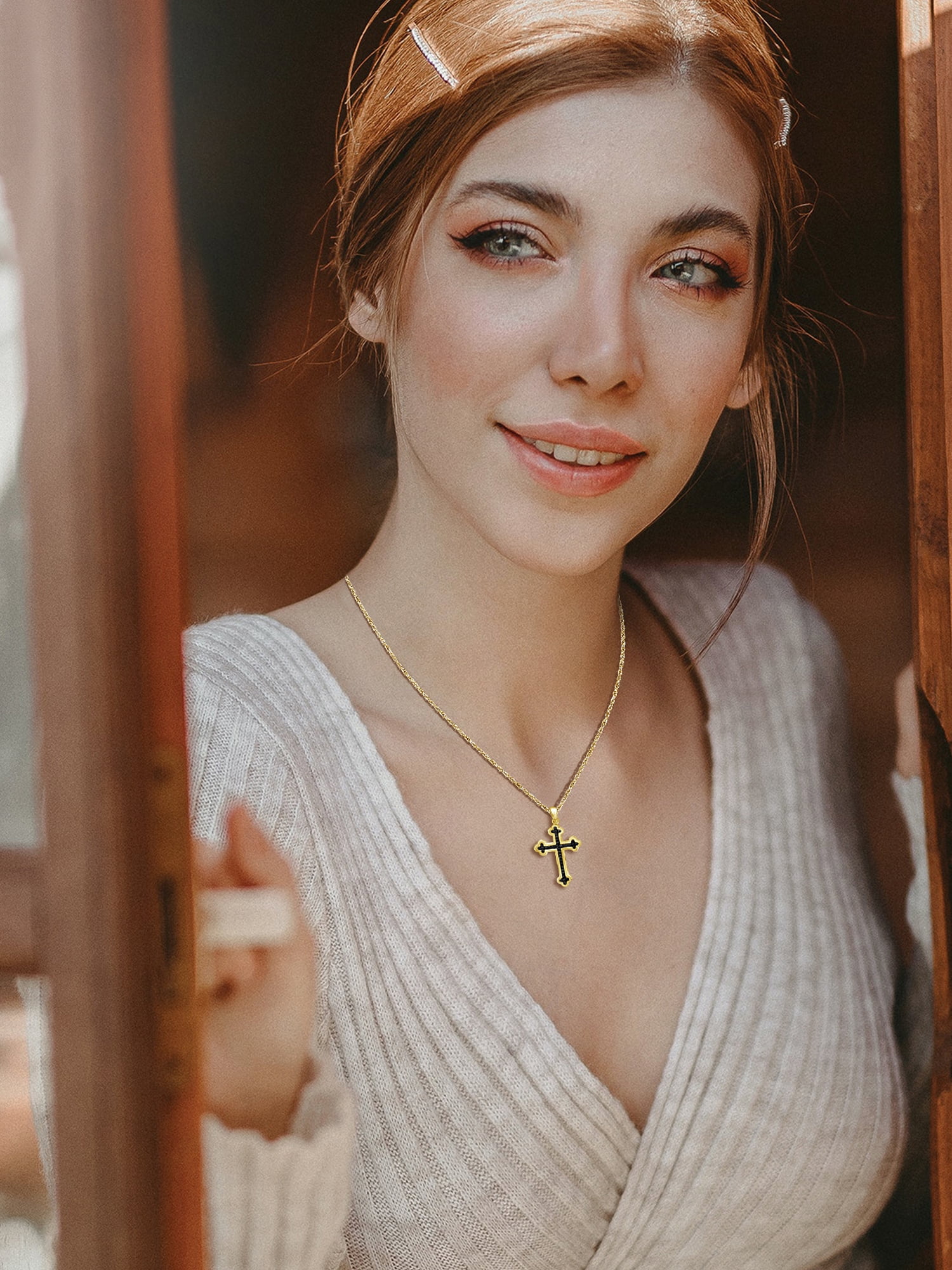 JewelersClub Diamond Cross Pendant Necklace for Women | 14K gold-plated Silver