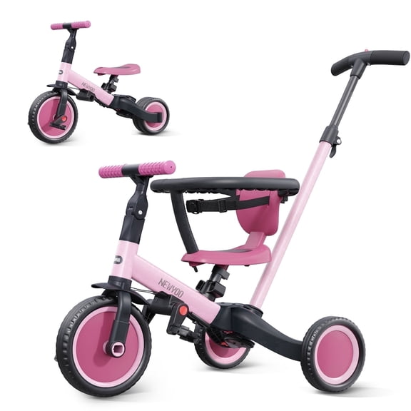 newyoo Tricycle for Toddlers 1-3, Toddler Bike, 5 in 1 Trike with Push Handle, Christmas and Birthday Gift and Toy for Girls, Convert to Baby Balance Bike, Rosa, TR008