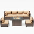 thumbnail image 5 of ELPOSUN Patio Furniture Set, Outdoor Patio Furniture Wicker Sectional Furniture Couch Set, 7 Pieces Outdoor Sectional Sofa with Fire Pit Table, Outdoor Patio Set for Outdoor Furniture (Khaki), 5 of 7
