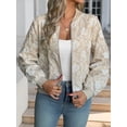 thumbnail image 5 of Womens Jacket Long Sleeve Zip Up Floral Outerwear Soft Casual Fall Coats Khaki M, 5 of 9