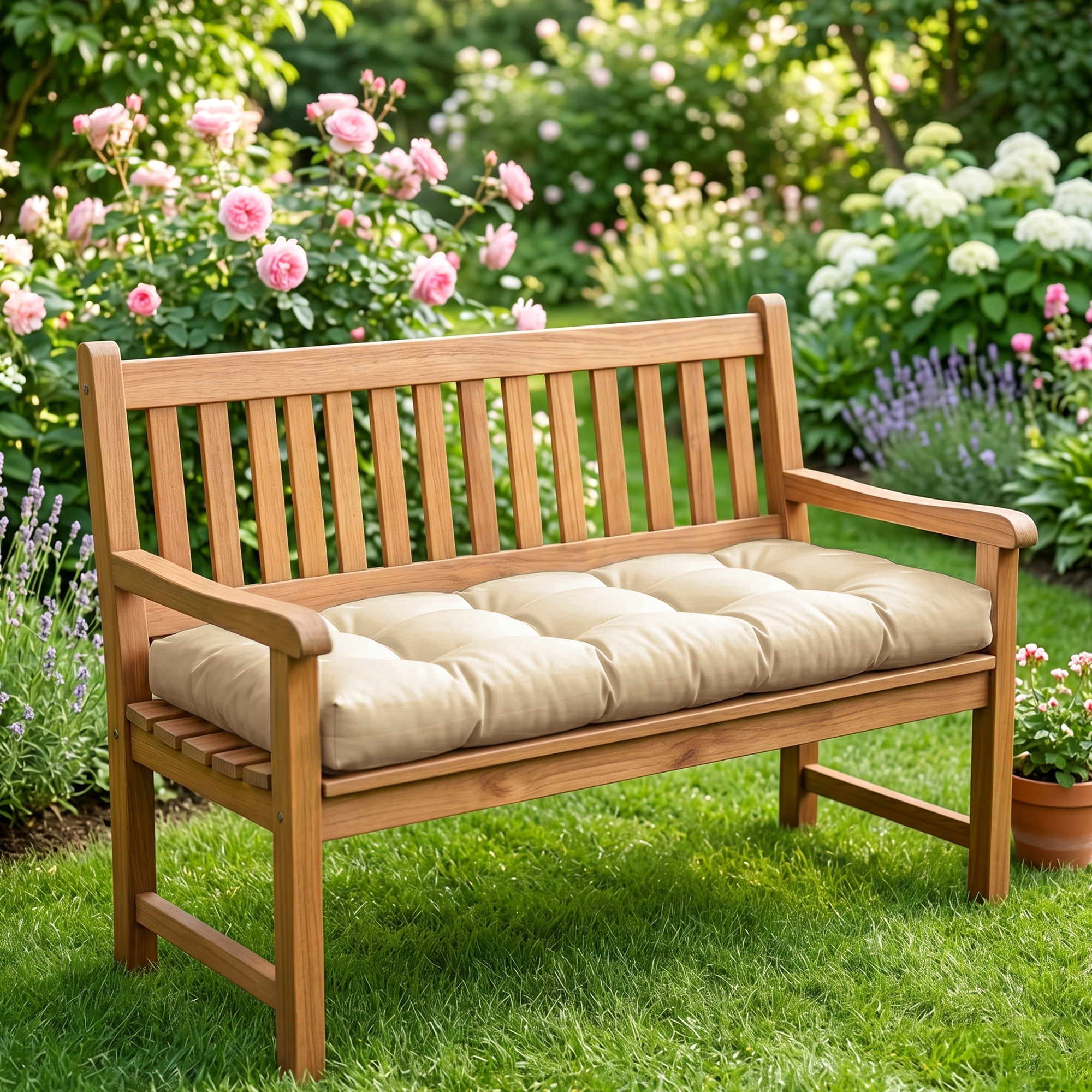 Millsilo Outdoor Bench Cushion 45" x 18" x 4", Waterproof Patio Garden Cushion with Non Slip Bottom, Thick Cushion for Porch Swing & Outdoor Furniture, Beige