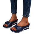 thumbnail image 4 of Ruyang Women's Sandals Summer Solid Large Buckle Hollow Breathable Slope Heel Sandals Clear Sandals for Women with Heels, 4 of 4