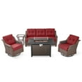 thumbnail image 2 of PARKWELL 5 Pieces Outdoor Patio Furniture Set with Fire Pit Table,Luxury 6" Thick Conversation Set with Swivel Glider Chairs,All-Weather Seating Furniture Set for Backyard Deck, Brown/Red, 2 of 16