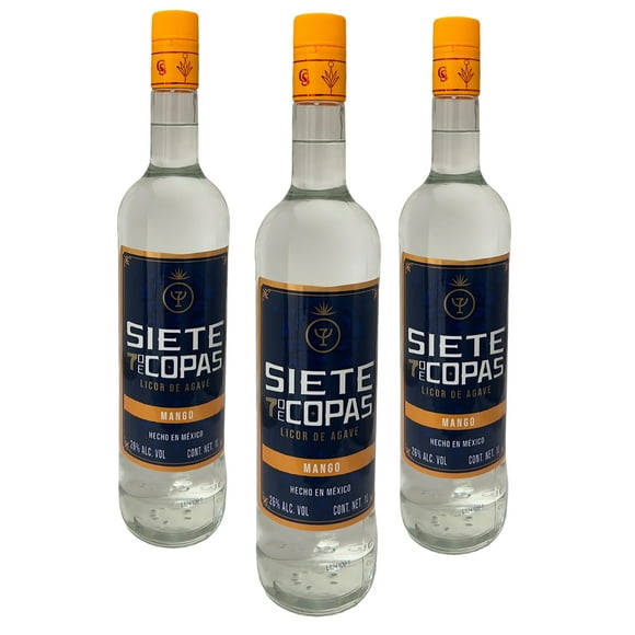 Tripack Licor De Agave 7 Siete De Copas Mango 1000 Ml Siete de Copas Licor de Agave