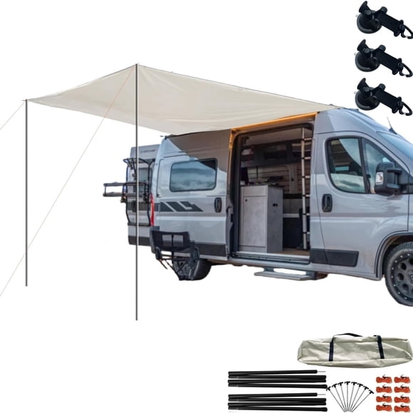 DANCHEL OUTDOOR Khaki 3x4m Portable Car Awning with Large Suction Cup, No Roof Rack Required, Waterproof Vehicle Canopy