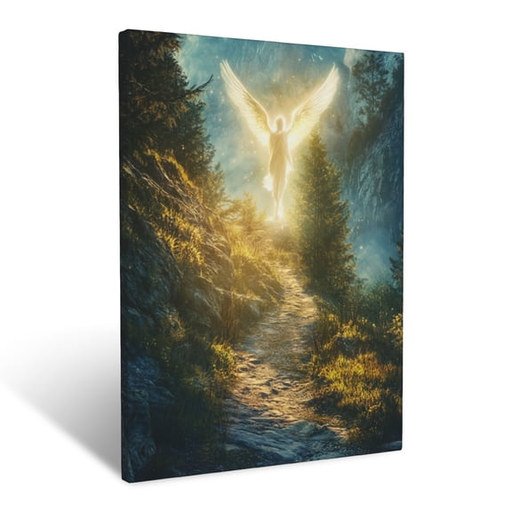 CozyNet A Bright Angel Glowing Beside A Path Through The Mountains Wall Art Prints With Frame Canvas Perfect for Living Room & Bedroom, Ready to Hang, Wall Decor 12"x16"
