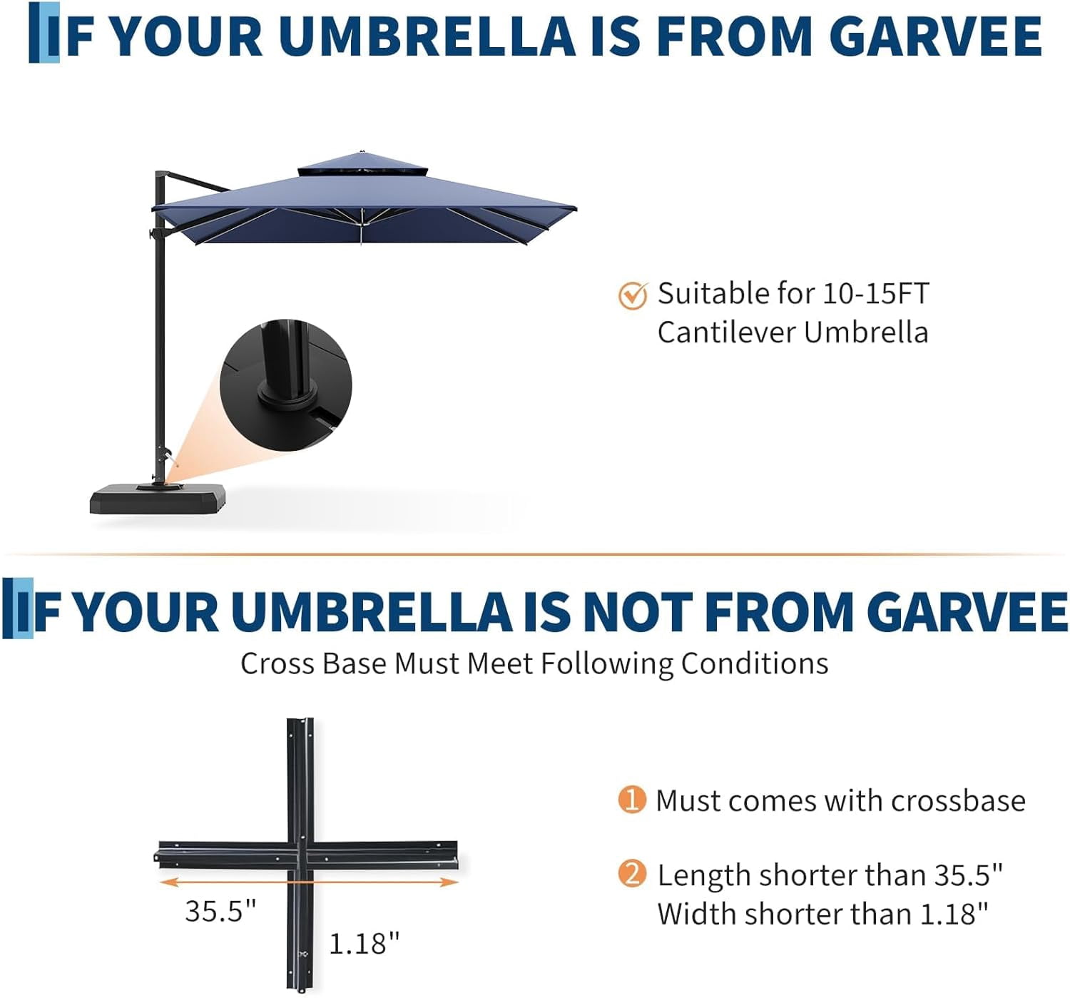 Riedhoff Square Patio Umbrella Base, for 10 to 15 ft Cantilever Umbrellas, Sturdy 4 pcs Design, Black
