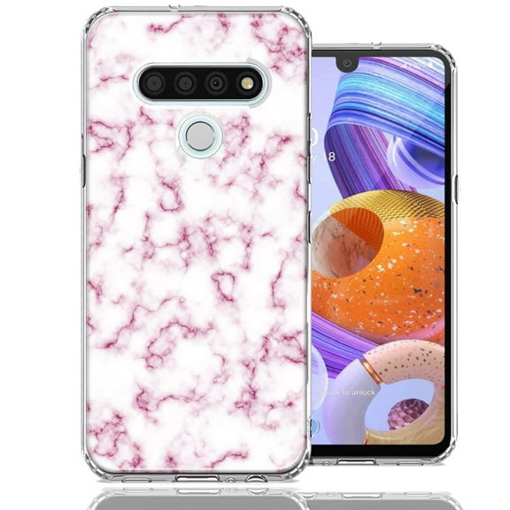 MUNDAZE For LG K51 Pink Marble Design Double Layer Phone Case Cover