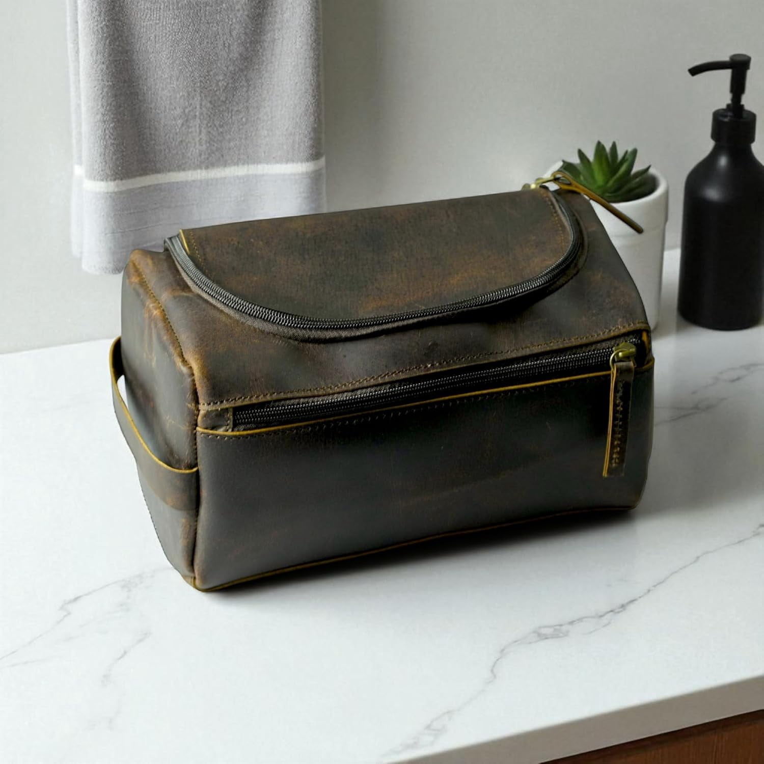 Personalized Hand Crafted Leather Toiletry Bag for Men, Shaving Bag, Travel Pouch, Engraved Monogrammed Leather Dopp Kit, Gift for Men,Boyfriend,Birthday, Travel Size Toiletries size (10" x 5" x 4.5"