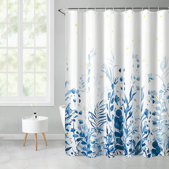 JUPA Place Floral Modern Shower Curtains - Blue & Yellow Shower Curtain for Bathroom - Lightweight Eco-Friendly Bathtub Curtain