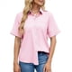 thumbnail image 3 of Camisa Informal de Corta con Botones para Mujer, Blusa de Trabajo con Cuello y Bolsillo Rosa XXL, 3 of 9