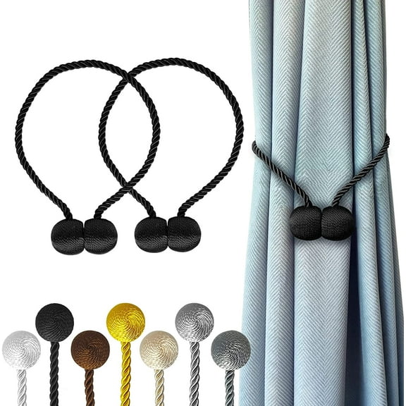 Magnetic Curtain Tiebacks Black 2 Pack, Curtain Tiebacks Buckles Holdbacks Holders Hooks Clip for Home Bedroom Office Decorative Thick or Thin Curtain