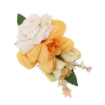 Unique Bargains 1 Pc Women's Reusable Simulated Flowers Hair Clip Comb for Parties Orange Polyester Fabric Iron