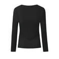 thumbnail image 4 of Tittly Basic Tees T Shirts for Women Women's Spring And Summer Pure Color Stripes High Elastic Long Sleeved Undershirt Top Womens Long Sleeve Tops Tshirts Shirts Black L, 4 of 5