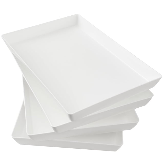 Bandejas para servir de plástico blanco acrílico estadounidense, 38 x 25 cm (juego de 4)