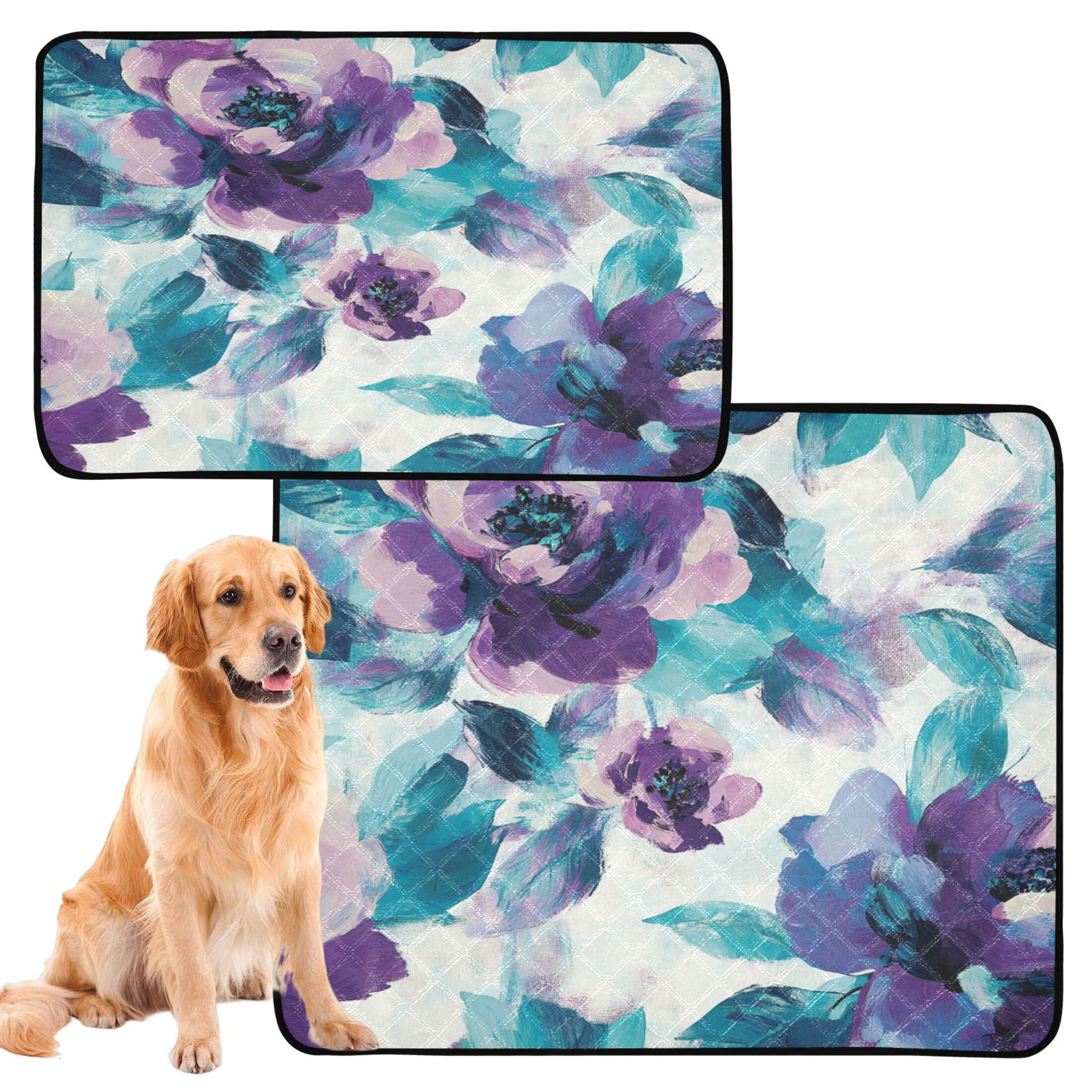 Qxltty Purple Green Flora Cat litter Pads Pet Set of 3 Diaper Mats Center Anti-leakage Layer Absorbent Soft and Comfortable