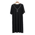 thumbnail image 3 of Miluxas Men's Modal Short Sleeve Nightshirt, V-Neck Button Detail Sleep Shirt, Ultra-Soft Loungewear Nightgown with Side Slits for Men Black L(L), 3 of 5