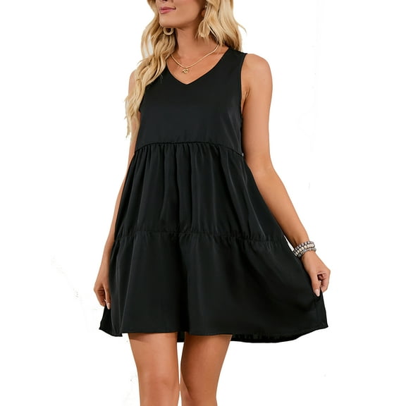 Summer Dresses for Women SHCKE Casual Tank Dresses Sleeveless Beach Vacation Dress V Neck Pleated Dress