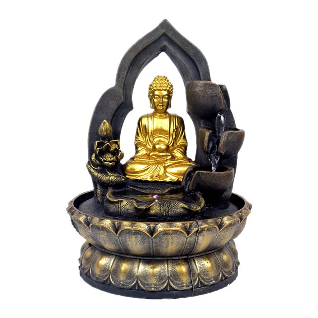 Fuente de Buda interior - de fuente de agua Fuente de cascada Estatua de resina Fengshui Meditación Rejante Decoración de Sunnimix Fuente de mesa de Buda