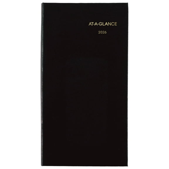 AT-A-GLANCE Fine Diary 2026, Weekly & Monthly Planner, Pocket Size, 3" x 6", Black