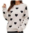 thumbnail image 2 of Women's Sweaters Heart Pink Striped Pullover Knitted Sweater Long Sleeved Round Neck, 2 of 5