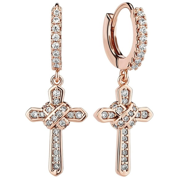 Pendientes largos de aro con forma de cruz para hombre y mujer, ideales para cenas familiares y graduaciones. 1.1x0.39 pulgadas