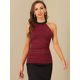 thumbnail image 2 of Camiseta sin mangas con cuello halter elÃ¡stico sin mangas con fruncido de leopardo para mujer Vino-sÃ³lido M Unique Bargains Camiseta, 2 of 5