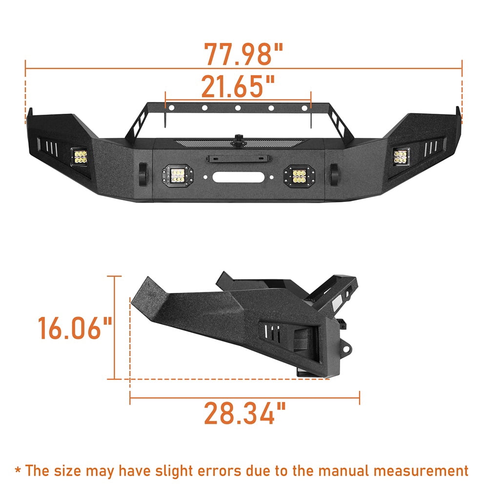 Hooke Road Full Width Front Bumper Fit 2013-2018 Dodge Ram 1500 with Winch Plate & 4x 18W LED Lights