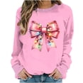thumbnail image 2 of Jjayotai Women's Cute Bow Printed Christmas Sweatshirts, Long Sleeve Casual Crewneck Shirts, Funny Loose Fit Holiday Outfits Pink-4 XL, 2 of 6